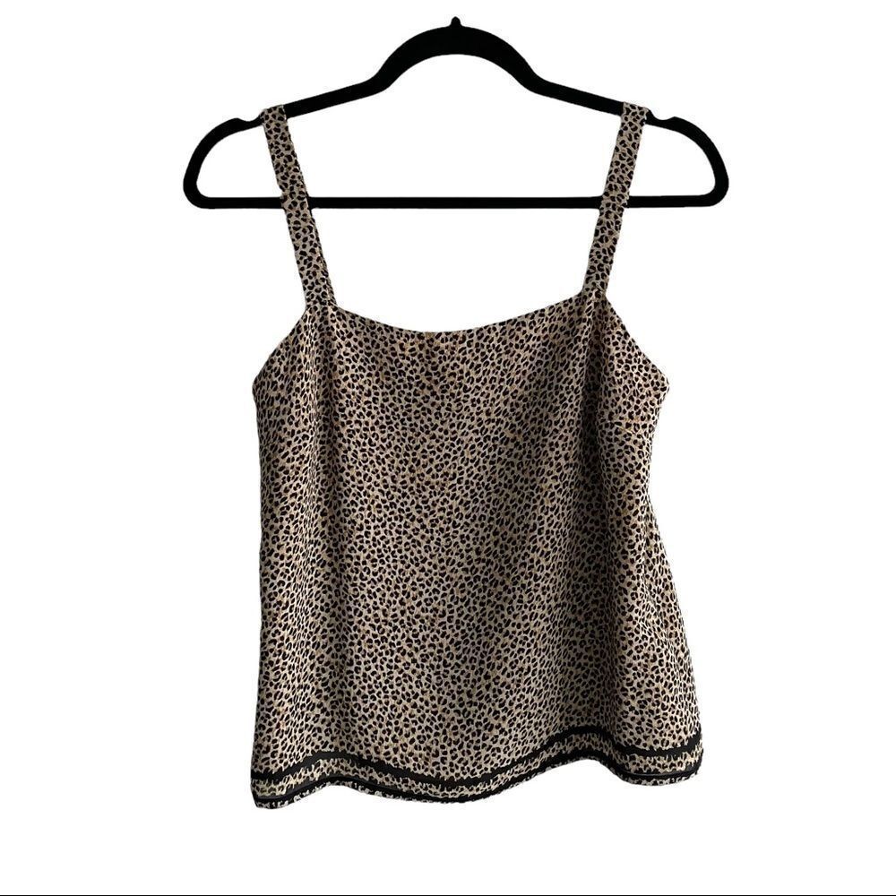LIZ CLAIBORNE Sleeveless Blouse Tank Top With Leopard Cheetah Print Tan Black 6P